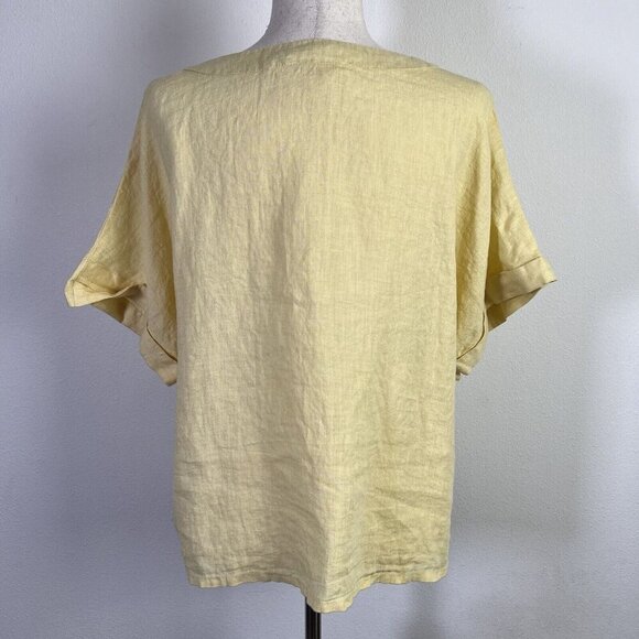 Yuvita NWT 100% Linen Top Yellow Women's Large Boho Button Front Short Sleeve - Picture 5 of 11